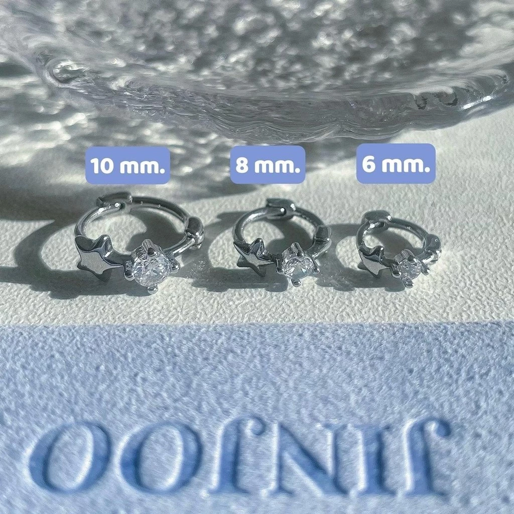 Jinjoo ต่างหูห่วงดาวประดับ ปุ๊กปิ๊ก มี 3 ขนาด 6,8,10 mm. luxury สง่างาม รหัส H82