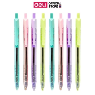 ปากกาลูกลื่น Deli ปากกาแบบกด ปากกา หมึกน้ำเงิน เส้น 0.5mm (คละสี 1 แท่ง) เครื่องเขียน อุปกรณ์การเรียน