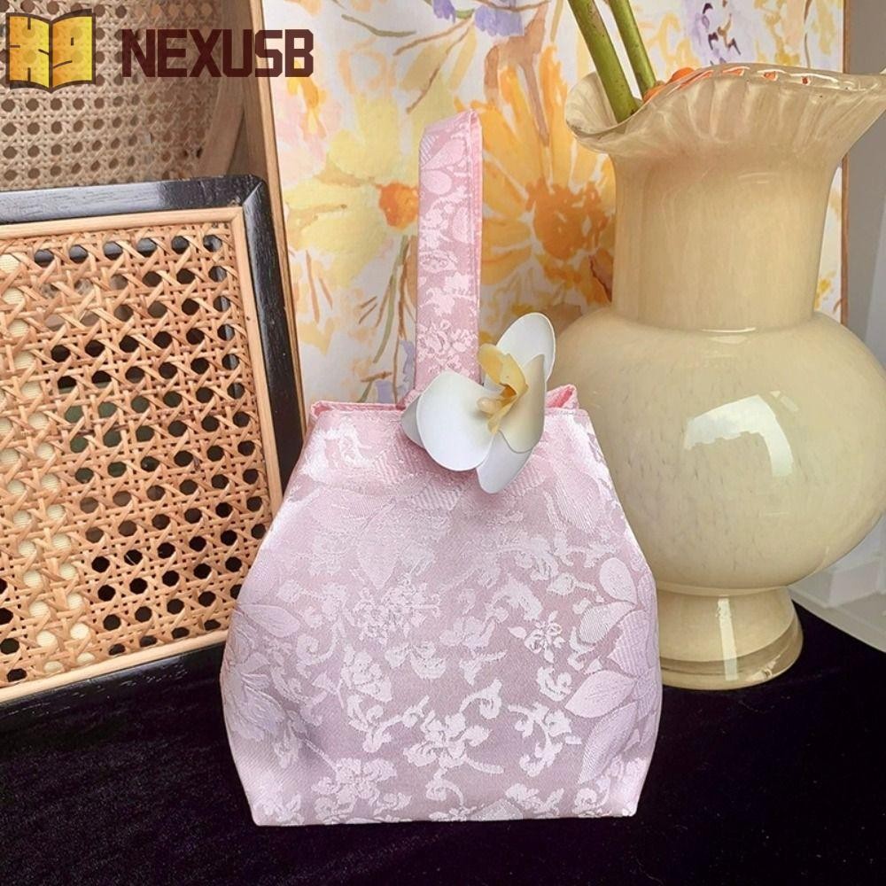 Nexusbeam Hanfu Flower Knot Wrist Bag, Orchid Flower Pendant สไตล์ชาติพันธุ์เย็บปักถักร้อยกระเป๋าถือ