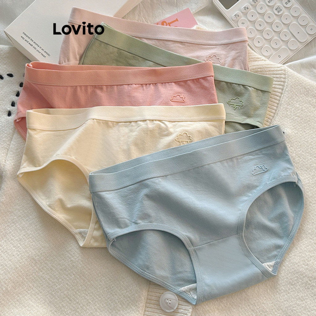 Lovito กางเกงชั้นในผู้หญิง มีลาย สีพื้น สไตล์ลำลอง LNA41022