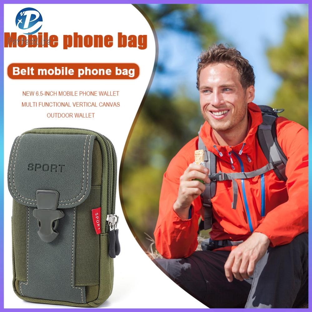 กระเป๋าคาดเอวผ้าใบกลางแจ้งกีฬาลําลองผู้ชายกระเป๋าโทรศัพท์ซิปเข็มขัดบอมกระเป๋า ~ G