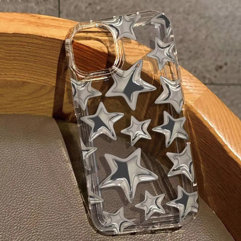 ปลอกสําหรับiphone 16 11 12 13 14 15 Pro MaxสําหรับiPhone XR X XS Max 7 8 Plus SE2020 2022 Silver Starพิมพ์ซิลิโคนSoft Clear Cover