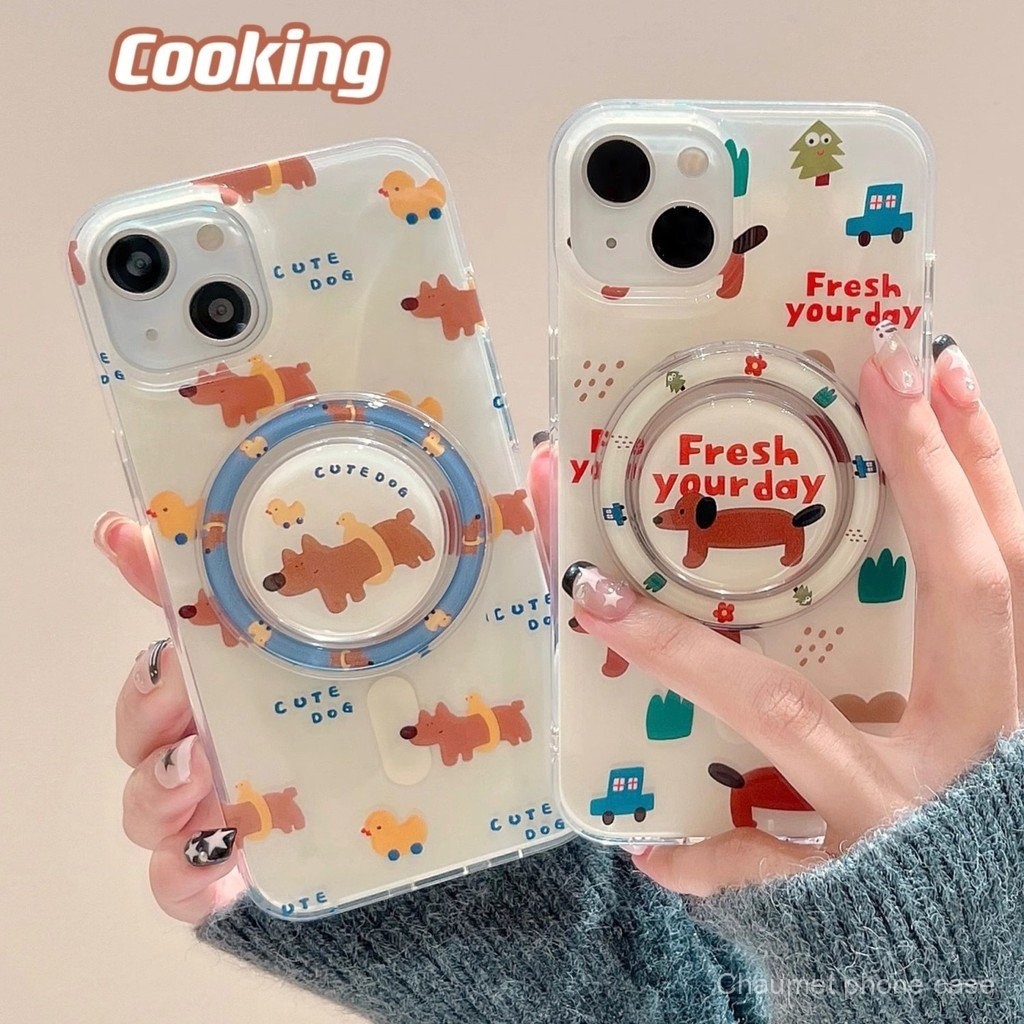 การ์ตูนการ์ตูนแบบเต็มหน้าจอสุนัขดัชชุนวงเล็บแม่เหล็กเข้ากันได้กับiPhone12 Shock-resistant 13proเคสโทรศัพท์แม่เหล็กหลุมขนาดใหญ่14 Soft Case 15plus/xr YT9N