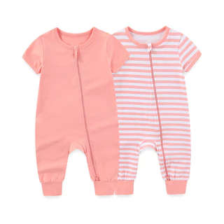 2pcs Unisex Soild แขนสั้นซิปเด็กทารกเด็กผู้หญิง Rompers ผ้าฝ้ายนุ่มเสื้อผ้าทารกแรกเกิด
