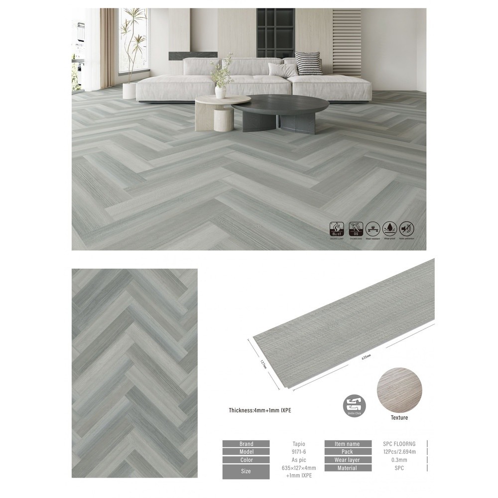 กระเบื้องยาง SPC Click lock 127x635x4+1mm มม รุ่น 29171-6 (1.774ตรม./22แผ่น) TAPIO สี Grey Pine ปูแบ