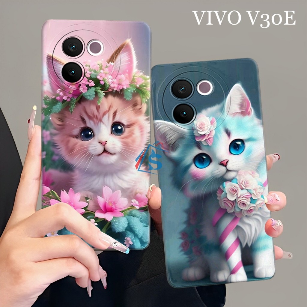 HP [SHARK CASE] Softcase VIVO V30E 5G 2024 NEWEST Cute Cat Motif - เคส Vivo V30E - เคส Vivo V30E - เ