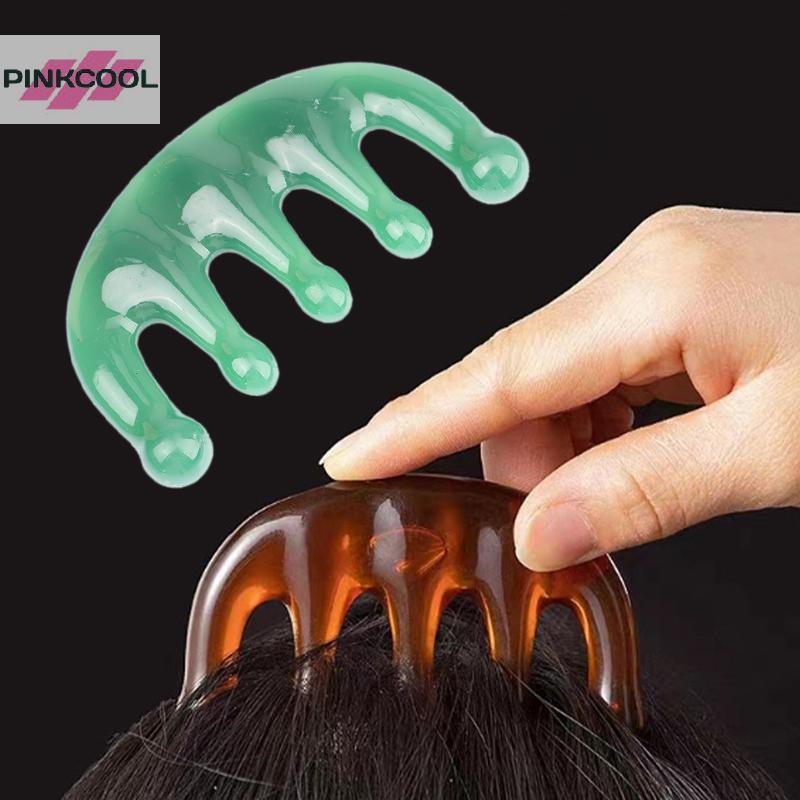 PINKCOOL หวีนวดเส้นเมอริเดียนห้าฟันเรซินฟันใหญ่ Acupoint Artifact Claws Decompression หวีหนังศีรษะแบบพกพา HOT