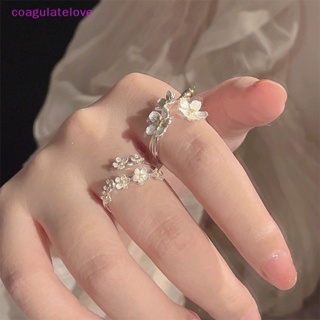 Coagulatelove แหวนหมั้น ลายดอกไม้ เปิดปรับได้ สีเงิน มินิมอล สําหรับผู้หญิง [ขายดี]