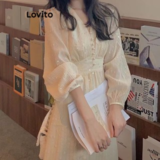 Lovito ชุดเดรสลําลอง จับจีบ สําหรับผู้หญิง LNE21219 (สีขาว)