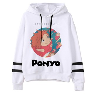 Ponyo เสื้อวอร์มแขนยาว มีฮู้ด แบบสวมหัว ลายอนิเมะ 90s สไตล์โกธิค สําหรับผู้หญิง