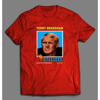เสื้อยืดผ้าฝ้าย พิมพ์ลายฟุตบอล Terry Bradshaw Pittsburgh 1971 Topps Rookie Card สําหรับผู้ชาย
