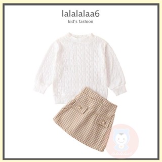Laa6- ชุดเสื้อกันหนาว และกระโปรงสั้น สีพื้น สําหรับเด็กผู้หญิง