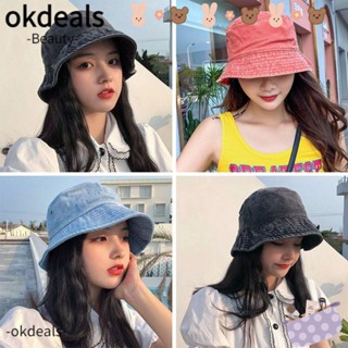 Okdeals หมวกบักเก็ต ปักลาย ปีกกว้าง แบบนิ่ม สําหรับผู้หญิง และผู้ชาย