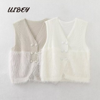 Uibey เสื้อกั๊กถัก คอวี สีตัดกัน สําหรับตกแต่งหน้าอก 3523