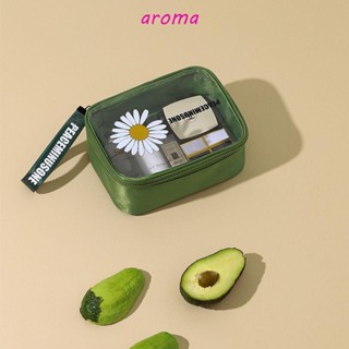 Aroma กระเป๋าเครื่องสําอาง PVC ลายดอกเดซี่ จุของได้เยอะ แบบพกพา