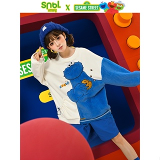 SESAME STREET x SNBL cute and trendy round neck sweatshirt fleece pullover เสื้อกันหนาวผ้าฟรีซ คุกกี้ เอลโม่