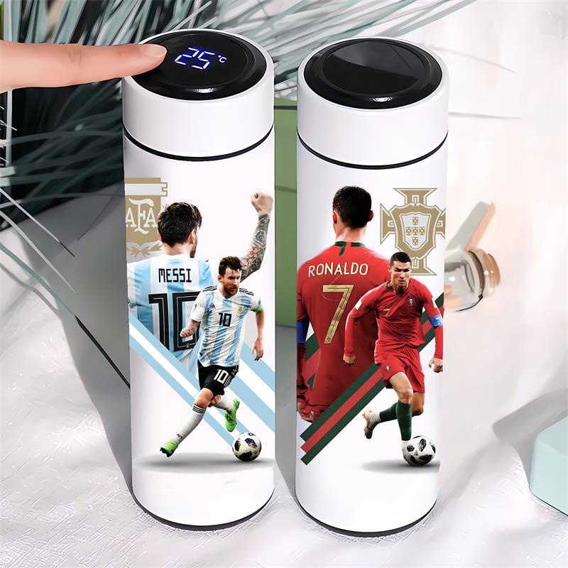 กระติกน้ําร้อน สเตนเลส แสดงอุณหภูมิอัจฉริยะ 500 มล. ลายฟุตบอล Star Messi, C Ro, Nemar