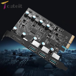 Tcuteit การ์ดต่อขยาย PCIe X4 เป็น USB 3.2 20Gbps 3x USB3.2 และ TPYC-C 15W 2 ชิ้น