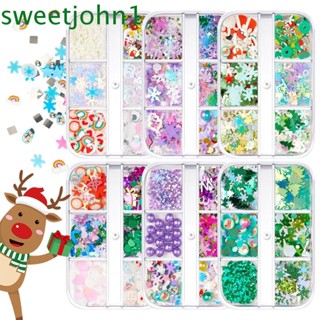 Sweetjohn อุปกรณ์ตกแต่งเล็บ ลายการ์ตูนเกล็ดหิมะ 6 ช่อง ของขวัญคริสต์มาส สําหรับเด็กผู้หญิง