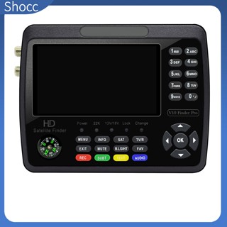 Shocc V10 Finder Pro เครื่องวัดสัญญาณดาวเทียม HD 1080P 4.3 นิ้ว LCD H.264 H.265 10 บิต