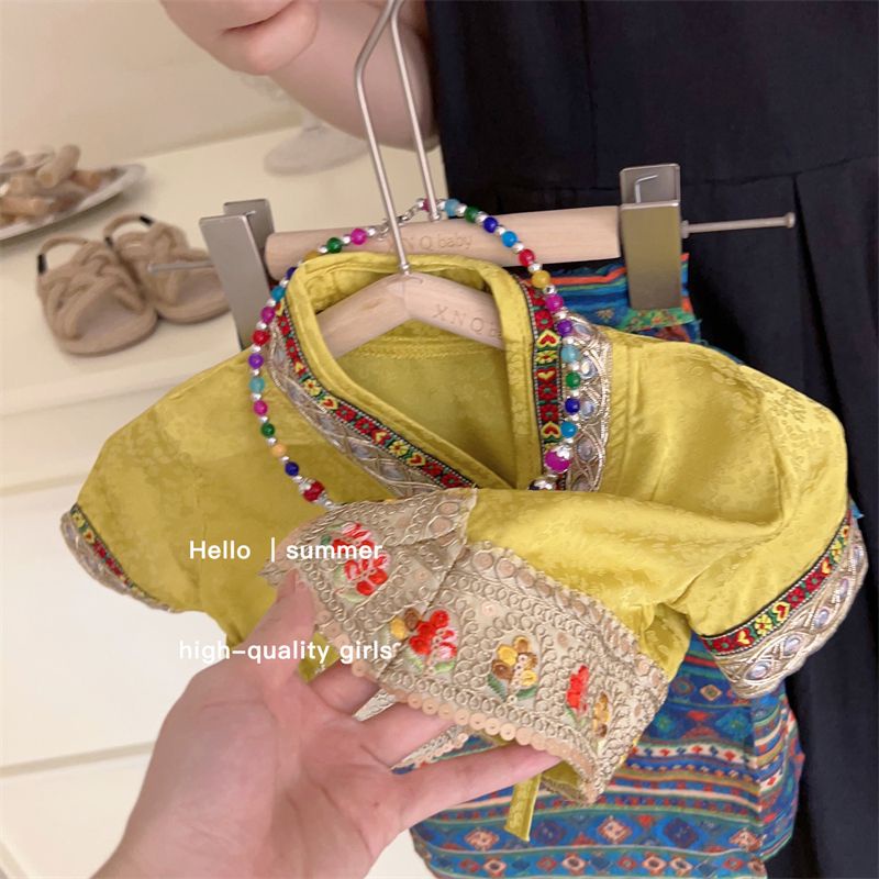 ชุดเสื้อผ้าแขนสั้น สองชิ้น แฟชั่นฤดูร้อน สไตล์ไทย สําหรับเด็กผู้หญิง - รูปที่ 4