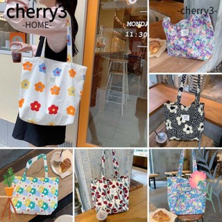 Cherry3 กระเป๋าถือ ผ้าแคนวาส ลายดอกไม้ จุของได้เยอะ สําหรับผู้หญิง