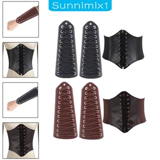 [Sunnimix1] สายรัดข้อมือ หนัง PU สไตล์ยุคกลาง กว้าง สําหรับปาร์ตี้ฮาโลวีน