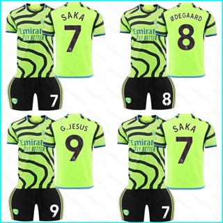 เสื้อกีฬาแขนสั้น ลายทีมชาติฟุตบอล Arsenal Away Jersey Degaard Saka Jesus 23-24 ชุด 2 ชิ้น ต่อชุด