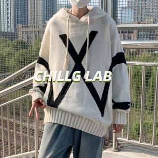 CHILLG LAB เสื้อกันหนาว มีฮู้ด ทรงหลวม พิมพ์ลายตัวอักษร สไตล์ญี่ปุ่นย้อนยุค เหมาะกับฤดูใบไม้ผลิ และฤดูใบไม้ร่วง สําหรับผู้ชาย