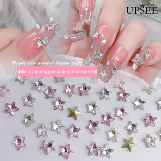 Upsee❤10 ชิ้น / ถุง เล็บปลอม คริสตัล สามมิติ แวววาว ไม่ตก กลิตเตอร์ DIY มินิ สีขาว สีชมพู ฐานเล็บ ดาวห้าแฉก