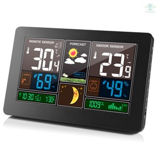 Wireless Weather Station Indoor Outdoor 3-in-1 Weather Thermometer Hygrometer Barometer USB Powered Room Temperature Monitor Battery Operated Humidity Meter Air Pressure Gauge with Sensor Forecast Calendar Moon Phase 12/24-Hour Alarm Clock Snooze