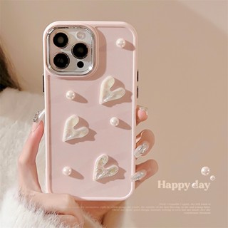 Dd เคสโทรศัพท์มือถือชุบไฟฟ้า สามมิติ สีชมพูมุก สําหรับ Apple iPhone 13 12 Promax XS 13 Promax 78 Plus 14 Promax 7 8