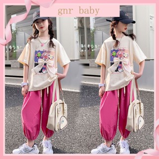 🍎GNR BABY🍊ชุดเสื้อยืด กางเกงกีฬา พิมพ์ลายการ์ตูน ทรงหลวม ขนาดใหญ่ 3-12 ปี สําหรับเด็กผู้หญิง