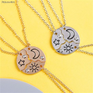 Creative Personality Good Friend Geometric Splice Necklace for Girls New Star Moon Sun Cloud Couple Best Friend Necklace Set