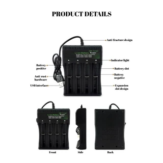 รางชาร์จถ่า รางชาร์จถ่าน 4 Slots 3.7v USB Charger อิสระชาร์จแบบพกพา ตัดไฟเอง รองรับถ่าน 18650 26650 10440 14500 16340