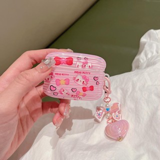 เคสหูฟังบลูทูธไร้สาย Tpu ใส ลายการ์ตูนคิตตี้ พร้อมจี้พวงกุญแจ สําหรับ Airpods 1 2 Pro2 gen3