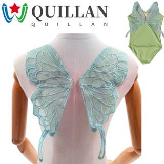 Quillan แผ่นสติกเกอร์ผ้าลูกไม้ ปักลายปีกผีเสื้อ 3D อเนกประสงค์ สําหรับติดตกแต่งเสื้อผ้า