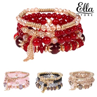 Ellastore123 สร้อยข้อมือ ประดับลูกปัดไข่มุก อาเกตเทียม สไตล์โบโฮ สําหรับผู้หญิง 4 ชิ้น ต่อชุด