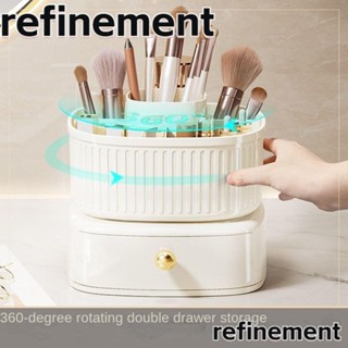 Refinement กล่องพลาสติกเก็บแปรงแต่งหน้า กันฝุ่น ความจุขนาดใหญ่ หรูหรา 360° กล่องคอนเทนเนอร์ แบบหมุนได้ สําหรับเก็บเครื่องสําอาง ลิปสติก