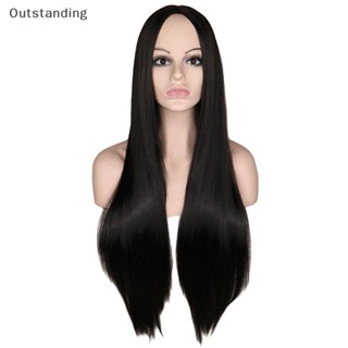 Outstanding Halloween lady Morticia Addams วิกผมยาวตรง 70 ซม. สีดํา สําหรับแต่งคอสเพลย์