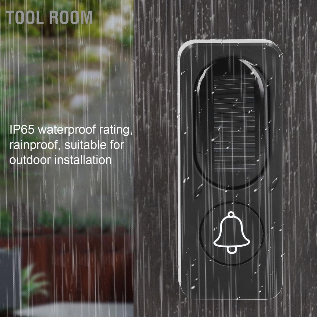 Tool Room กระดิ่งประตูไร้สายพลังงานแสงอาทิตย์กันน้ำออดอัจฉริยะชุดปลั๊ก US 90-260V