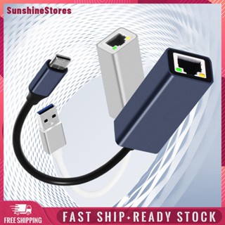 ❤Sunshinestores✪  อะแดปเตอร์การ์ดเครือข่ายอีเธอร์เน็ต LAN 10 100 1000Mbps USB 3.0 Type-C เป็น Rj45 สําหรับ PC Macbook Windows แล็ปท็อป