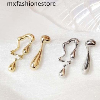 Mxfashione ต่างหูสตั๊ด ทรงไม่สมมาตร สีเงิน เครื่องประดับแฟชั่น สําหรับผู้หญิง