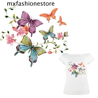 Mxfashione แผ่นสติกเกอร์ ลายดอกไม้ ผีเสื้อ ซักทําความสะอาดได้ DIY สําหรับติดตกแต่งเสื้อยืด ชุดเดรส