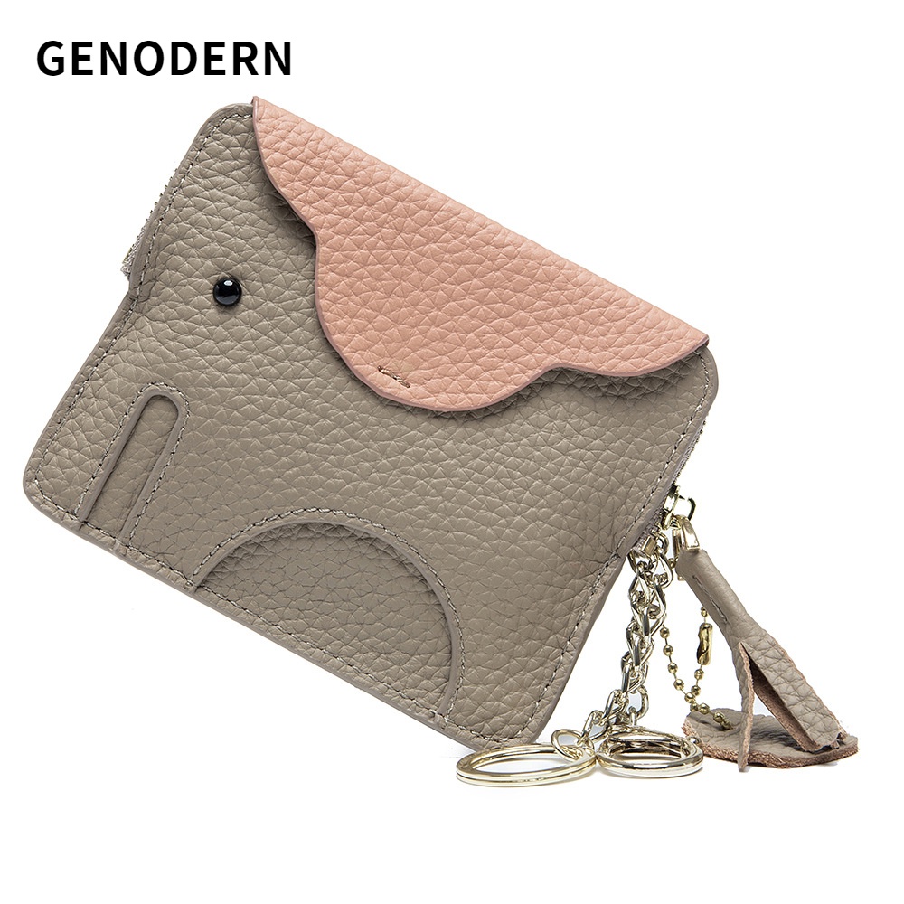 Genodern กระเป๋าใส่เหรียญ หนังวัวแท้ แบบบางพิเศษ ขนาดเล็ก ลายช้าง