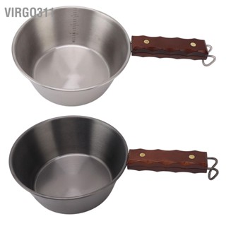 Virgo311 แคมป์ปิ้ง Skillet 304 สแตนเลส 2000ML ไม้ Handle ปลอดภัยแบบพกพาสำหรับปิกนิกเดินป่ากลางแจ้ง