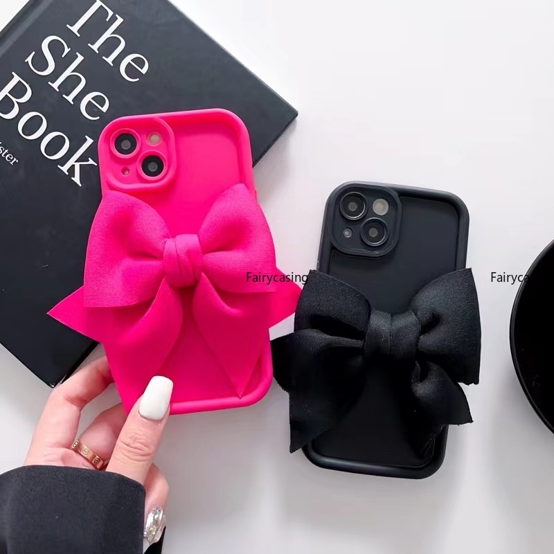 แฟชั่น Lint Bowknot เคสโทรศัพท์สําหรับ iPhone 11 12 13 14 15 Pro Max 15 Plus ตุ๊กตาบาร์บี้แป้ง X XS 