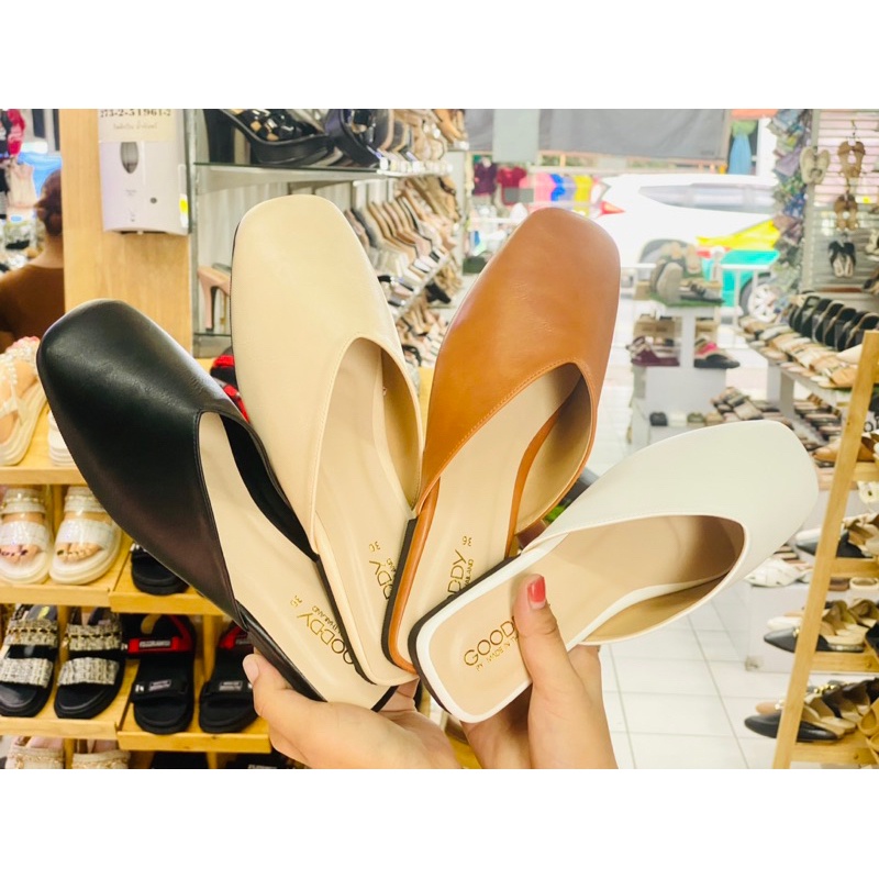 Gooddy พร้อมส่ง รองเท้าเปิดส้น รองเท้าส้นแบบหน้าเรียบGooddy