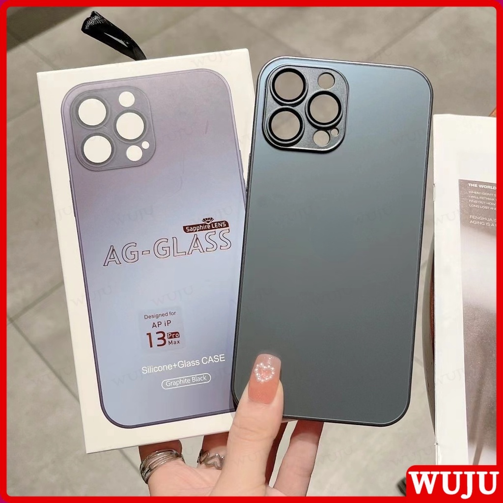 Wuju AG เคสโทรศัพท์มือถือแบบแก้วแข็ง ซิลิโคนนิ่ม ผิวด้าน กันกระแทก คุณภาพสูง สําหรับ iPhone 11 12 13 14 15 16 Pro Max