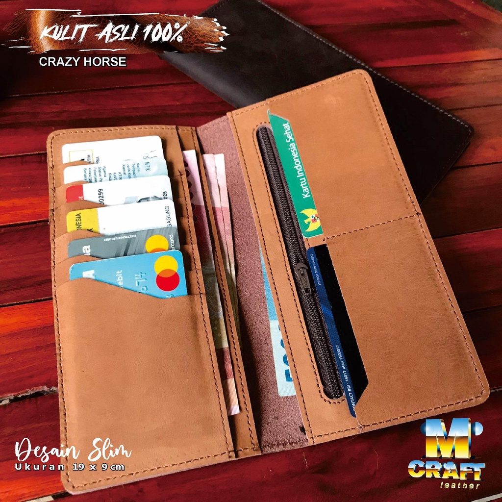 กระเป๋าสตางค์ใบยาว Crazy Horse กระเป๋าสตางค์หนังแท้ Crazy Horse